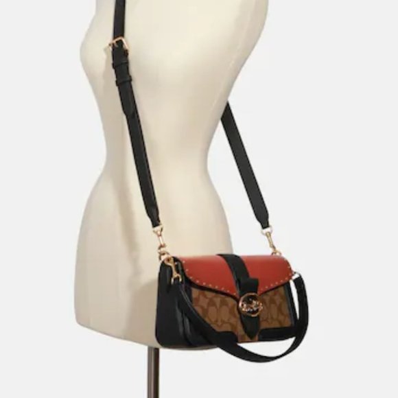 Nwt COACH Georgie Shoulder Bag In Colorblock Signature Canvas W/Rivets Tabby sty - Picture 3 of 12